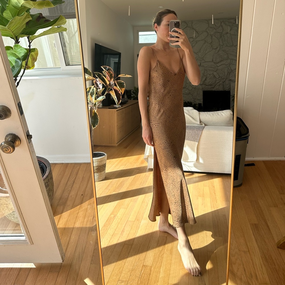 Babaton Maxi Dress- Brown with Black Dots - adjustable straps